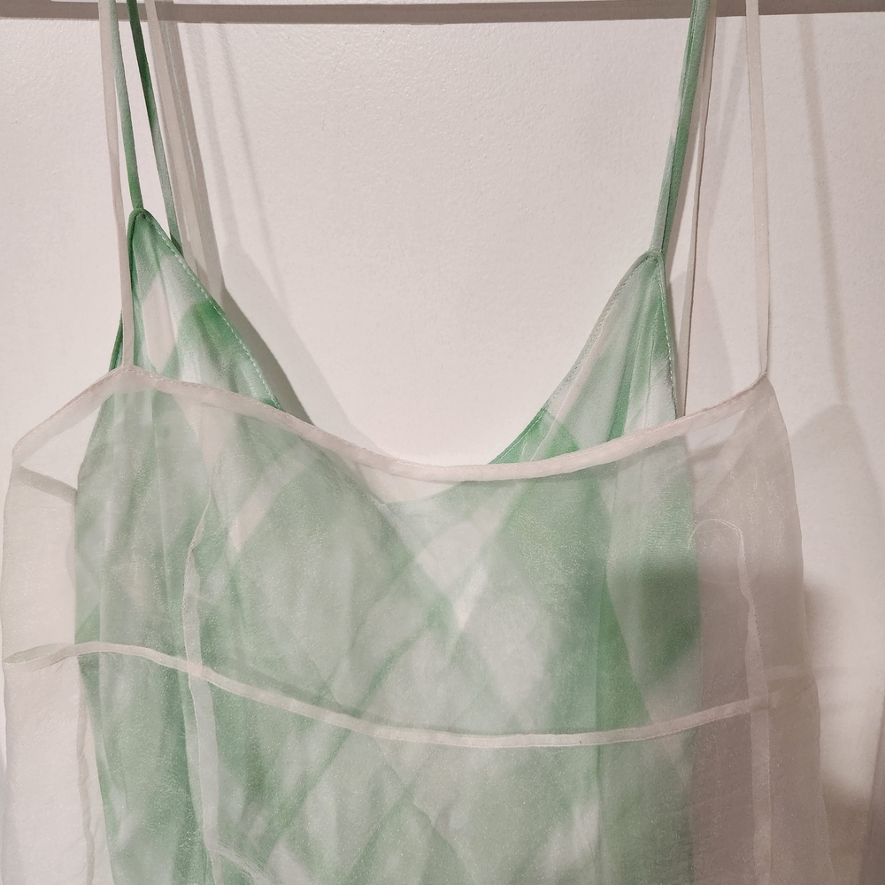 Zara Green and White Sheer Slip Dress - Picture 2 of 5